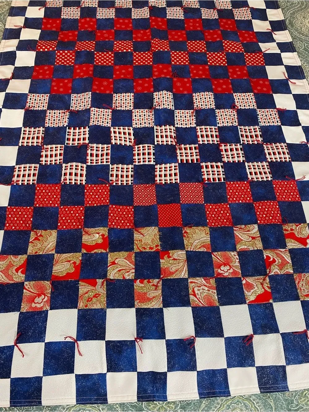 Handmade Quilt patriotic throw or table runner Red White Blue July 4th